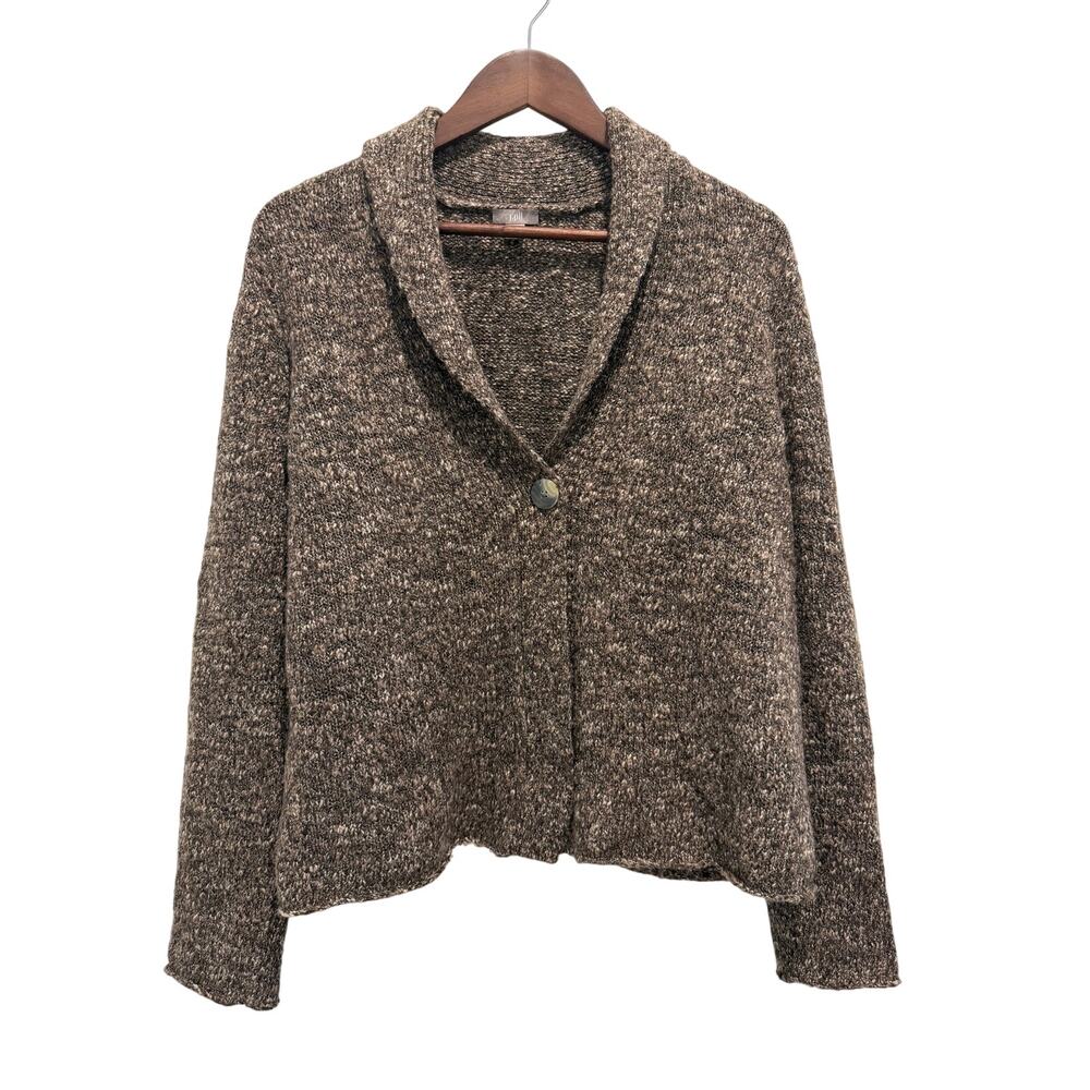 J. Jill Marled Brown Gray One Button Cardigan Wool Alpaca Blend M